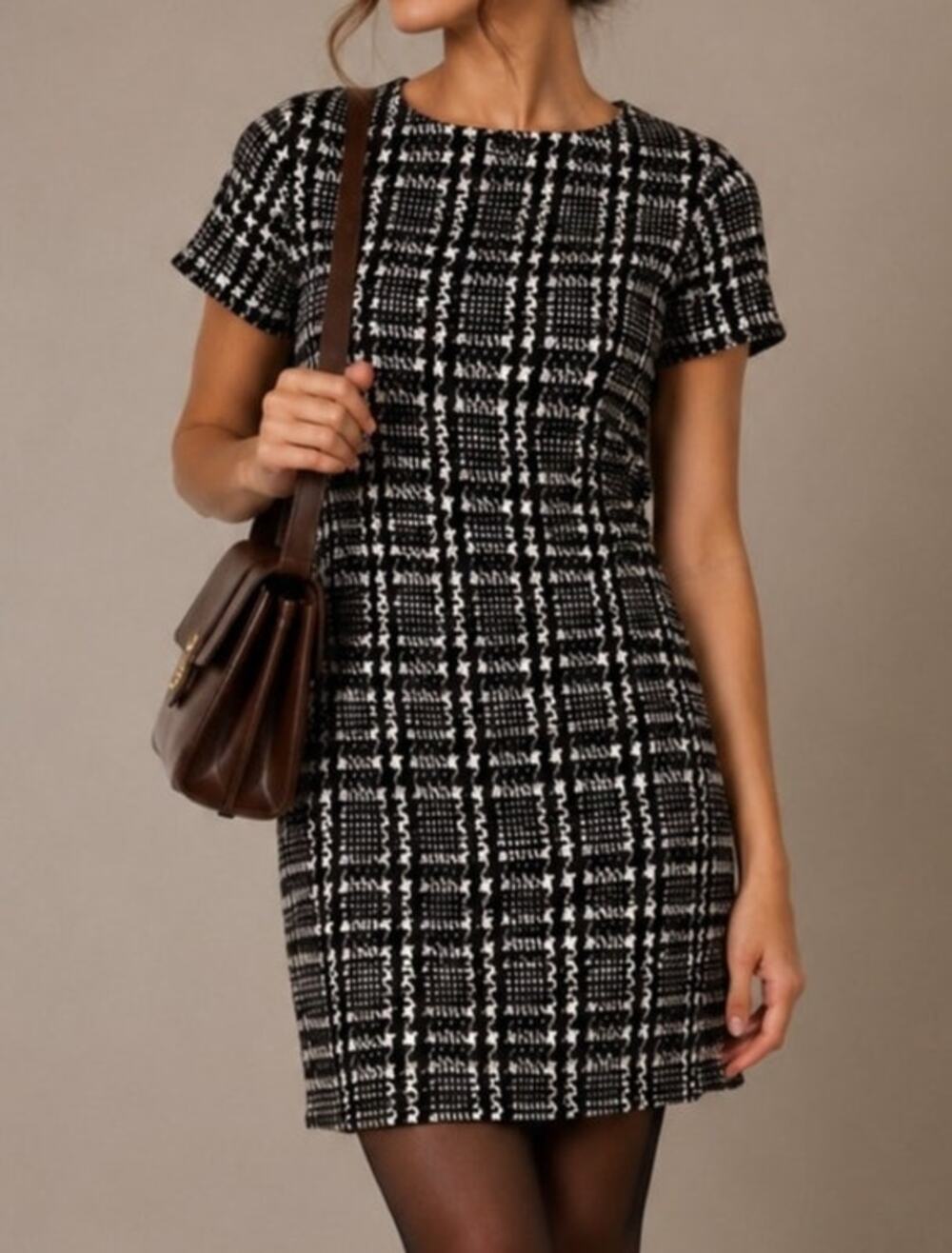 Joie Womens Silk Houndstooth Shift Dress S Black Preppy Academia Work Career
